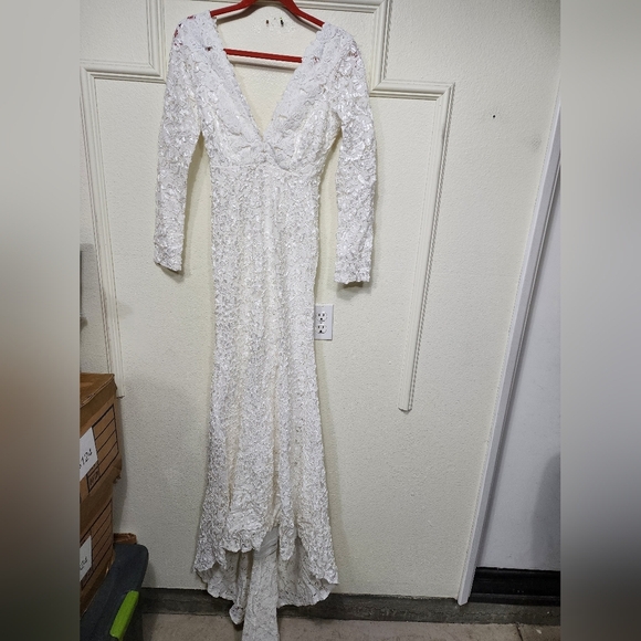 Lulus Following Your Heart White Lace Long Sleeve Maxi Dress XS Wedding Bridal - Picture 7 of 12